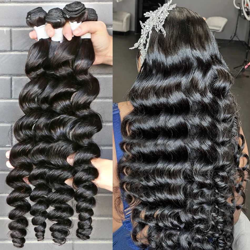 

Свободные волнистые пучки человеческих волос, плетение необработанных человеческих волос, 1/3/4 пучка для натуральных черных женщин, 28, 30 дюймов, горячая распродажа