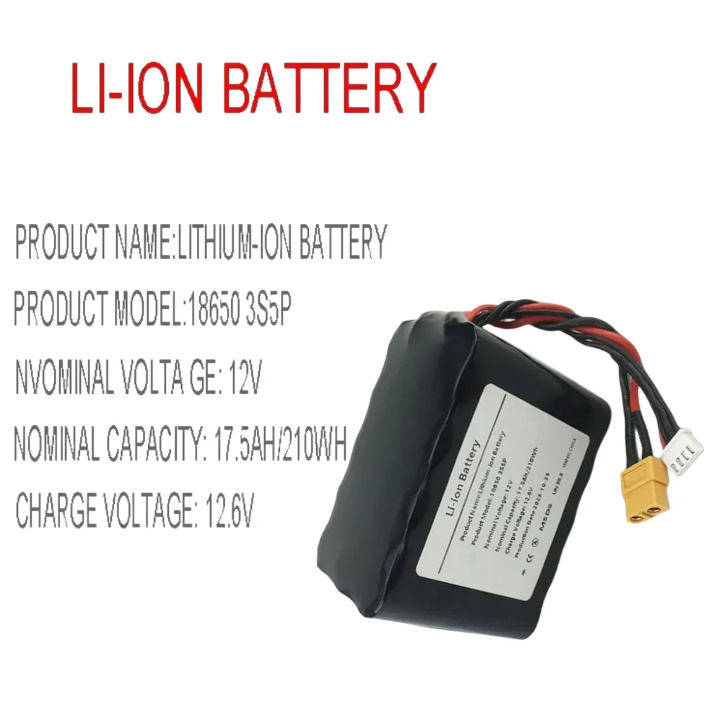 3S5P แบตเตอรี่ Li-ion แบบชาร์จไฟได้สำหรับ XT60 XH2.54-4P เครื่องบิน RC quadrotor 12V 17.5Ah 12.6V ความจุสูง