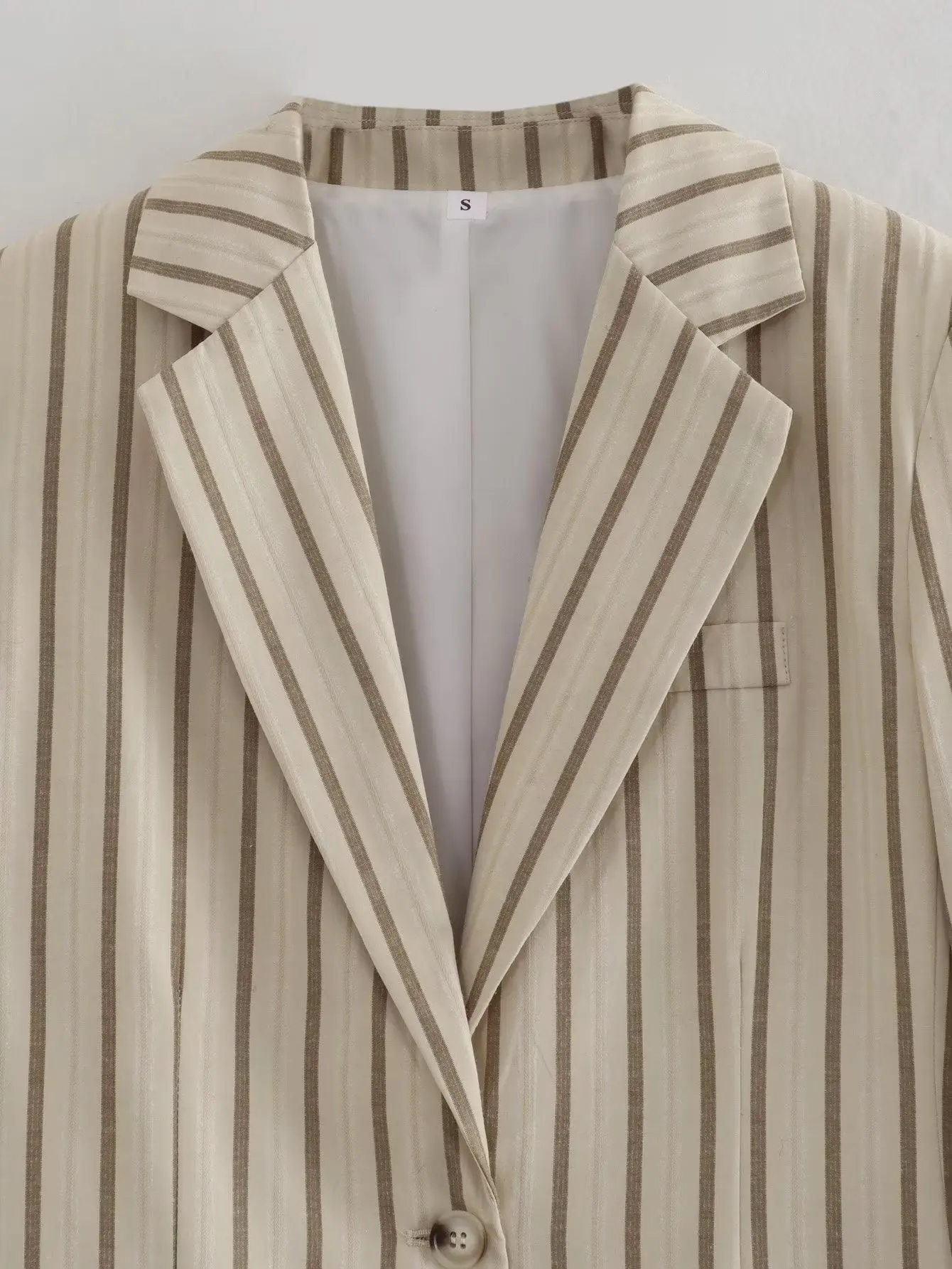 Withered 2023 New Fashion Ladies Retro Beige Blazers Ins Blogger Striped Casual Suit Jacket