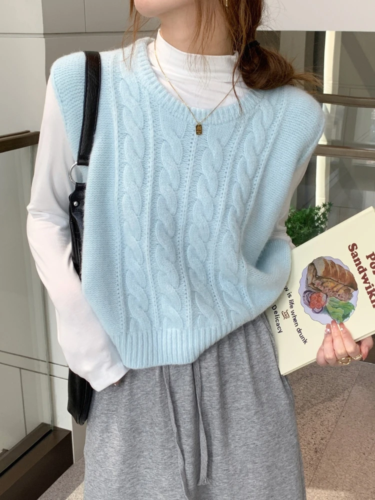 

Y2k Sleeveless V-Neck Sweaters Vests Women 2025 Korean Fashion Knitwear Spring Autumn Solid Color Pullovers Knit Waistcoats Tops