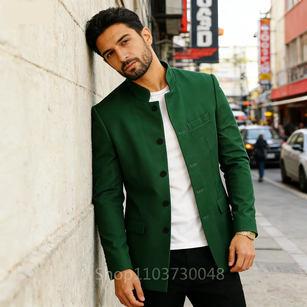 

Men's High-Quality Solid Color Blazer Fashion Stand-up Collar Single Button Casual Slim Fit Suit Jacket for Men