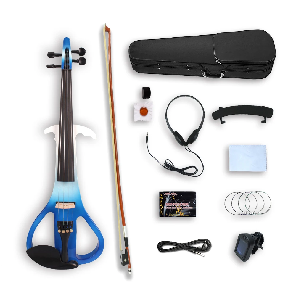 

New Electric Violin 4/4 full size 4 string Ebony Fittings Light Metallic Surface Silent Design Complete Kit