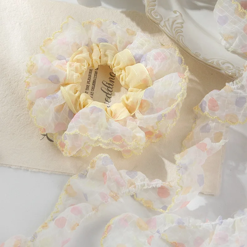 38MM Colorful Polka Dot Checkered Wavy Edge Snow Gauze Ribbon Hair Accessory DIY Bow Flower Accessories Polka Curved Bud