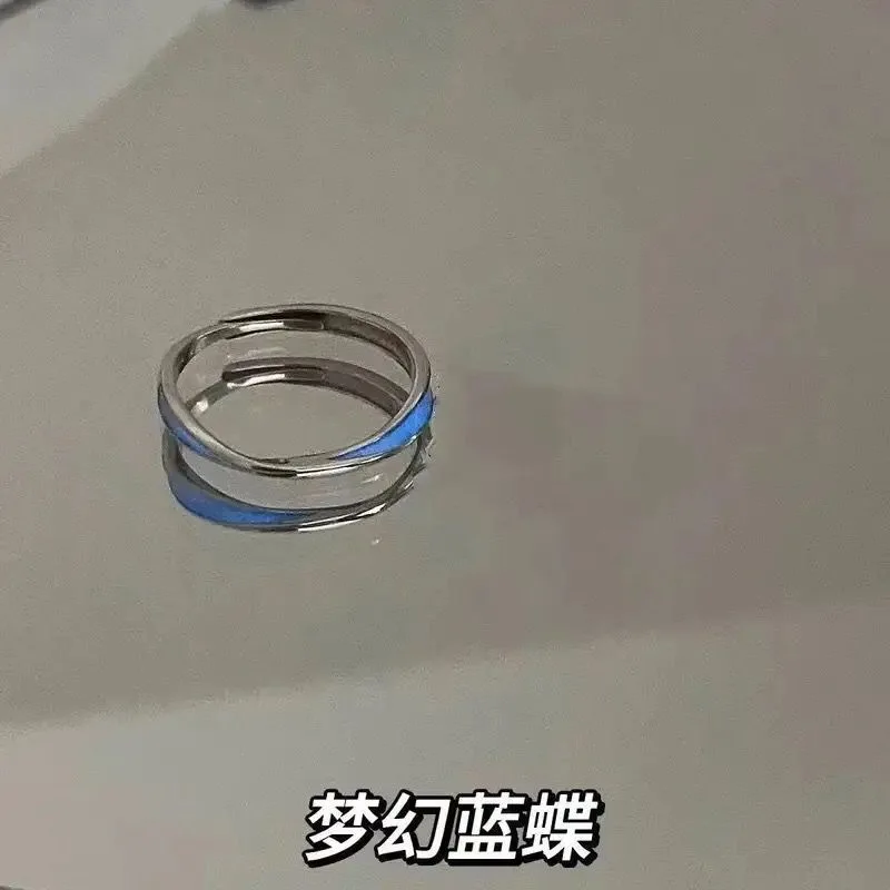 A niche high-end dreamy blue butterfly night light butterfly couple ring with light luxury and versatile glowing atmosphere ring