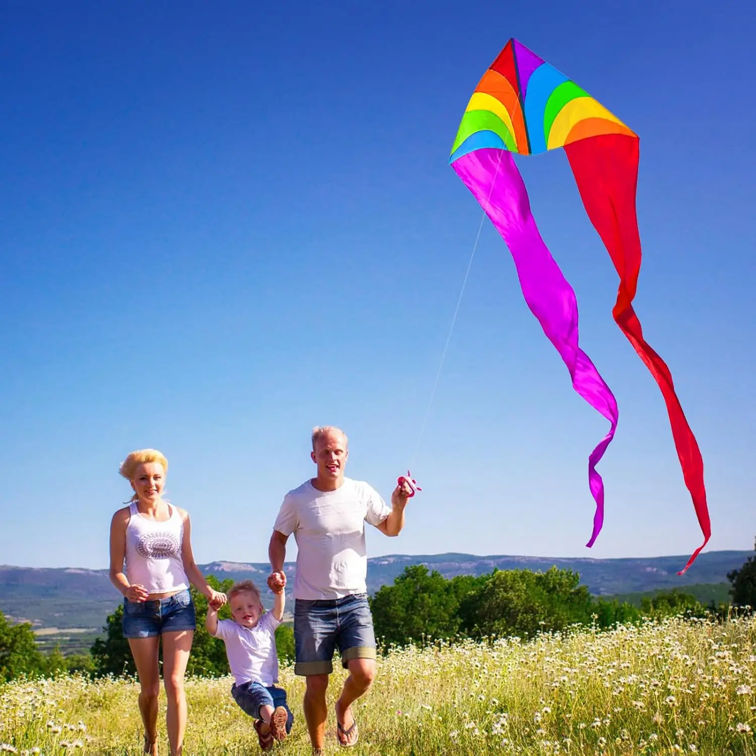 NEW 3m Power Rainbow Triangle /Delta Kites With Kite Handle and Line Good Flying