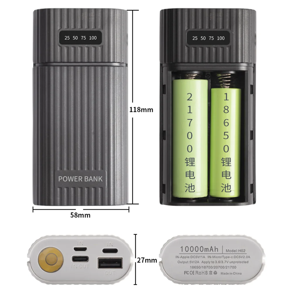 2/3-portowe wejście 18650/18700/20700/21700 Adapter do ładowarki baterii z latarką LED DIY Power Bank plastikowa obudowa do telefonu komórkowego