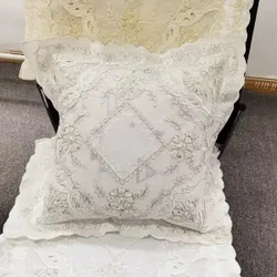 40X40CM beige/white cushion cover elegant lace embroidered pillow cover decorative lace frill pillow case