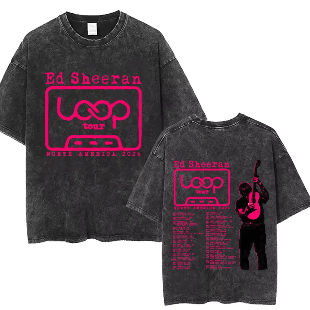 

Washed Vintage Ed Sheeran Loop Tour Australia 2026 T-shirt Men Women Fashion Hip Hop Oversized T Shirts Male Summer Streetwear