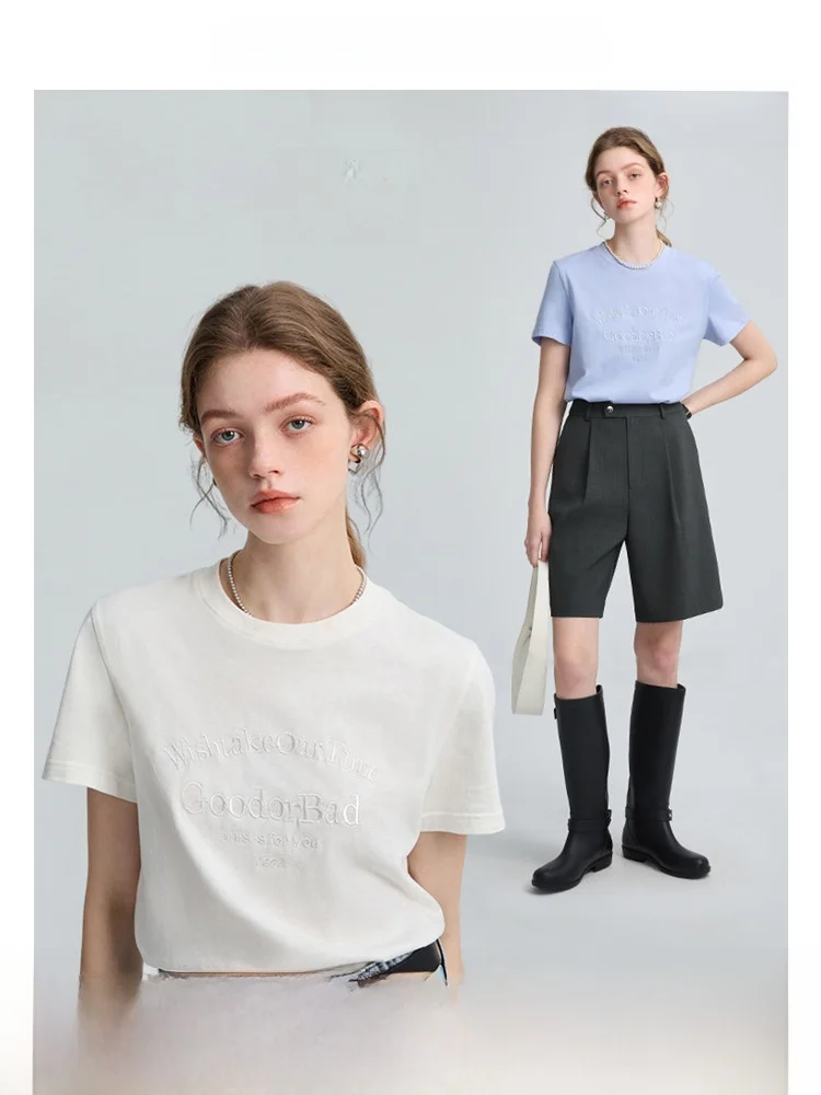 

VEGA CHANG Women's ort Sve T-irt Letter Embroidery round Ne Spring 2026 Faion Top Ins Sle Commute Sle Straight...