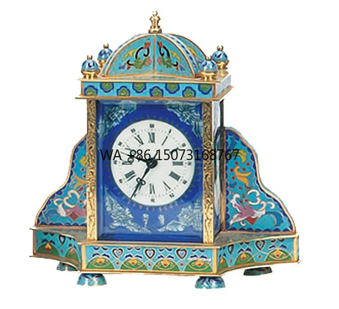Little Brass Antique Gilt  French  15 Days Mechanical ROCOCO  Floral Chinese Cloisonne Champleve Enamel Travel Table/Desk Clock