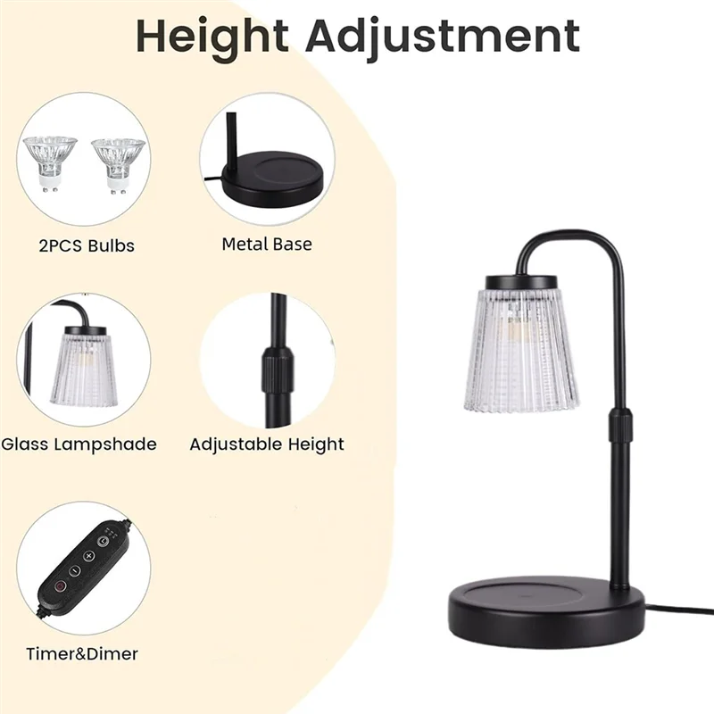 

BAAR-Electric Candle Lamp, Adjustable Height, Candle Warmer With Timer Dimmer, 2 Bulbs, Bedroom Room Decor, House Warming Gift