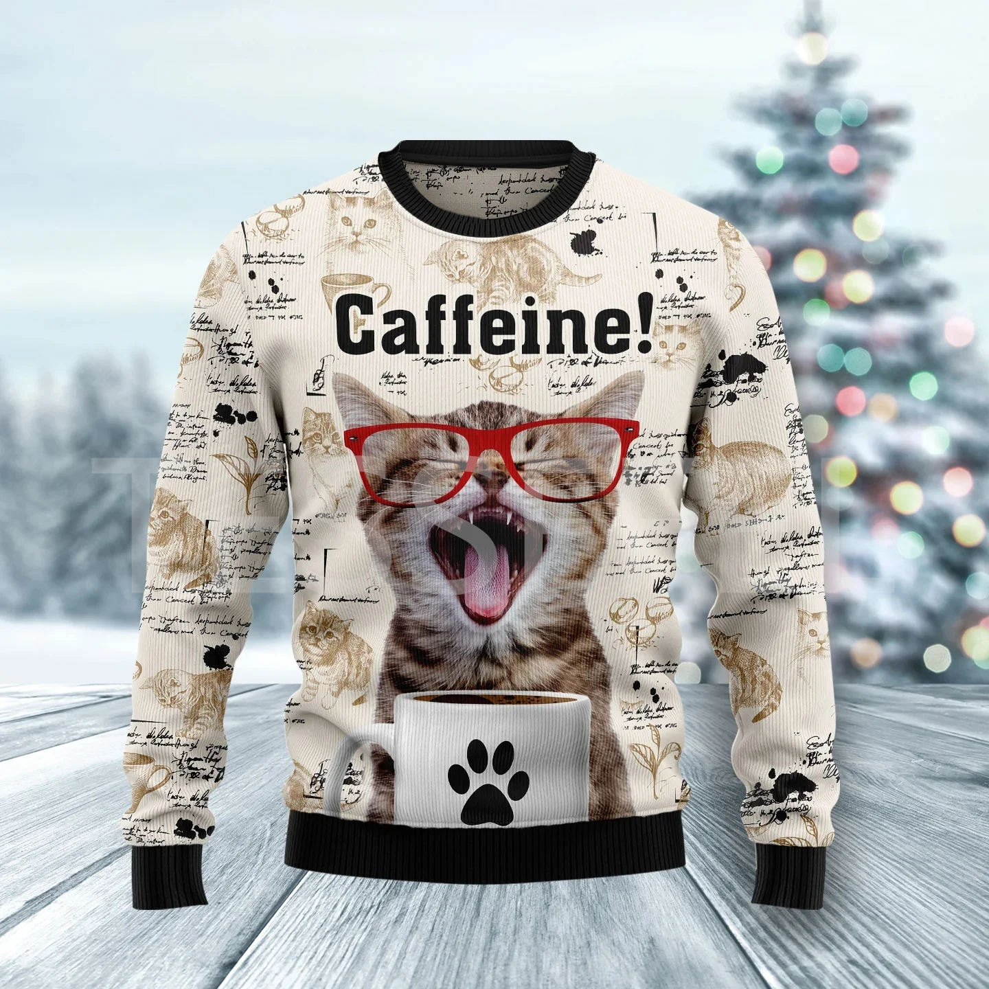 Christmas Ugly Sweater Cartoon Dog Cat Santa Claus Tattoo Retro Long Sleeves 3DPrint Autumn Winter Pullover Harajuku Casual X6