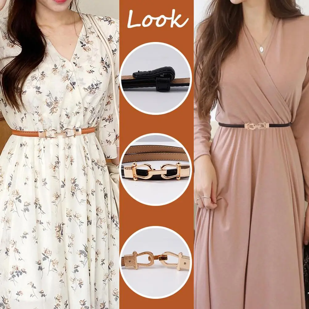 Ремень из искусственной кожи Женский, тонкий регулируемый пояс в винтажном стиле, с латунным замком, для одежды, пальто, N4S9