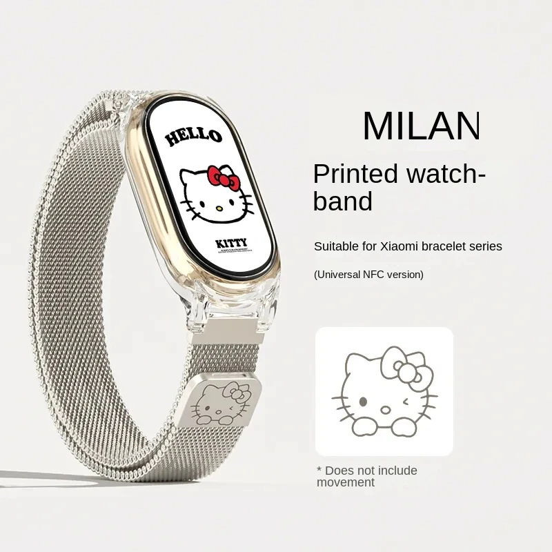 Sanrio Hello Kitty cinturino Milanese per Xiaomi Mi Band 8 7 6 5 4 3 braccialetto magnetico Anime Metel per cinturino Mi Band NFC