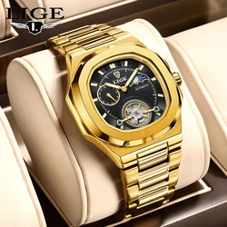 LIGE Dual Seconds Tourbillon Watch 24 Hour Mechanical Watch Men Stainless Steel Authentic Watch Night Glow Waterproof Mens Watch