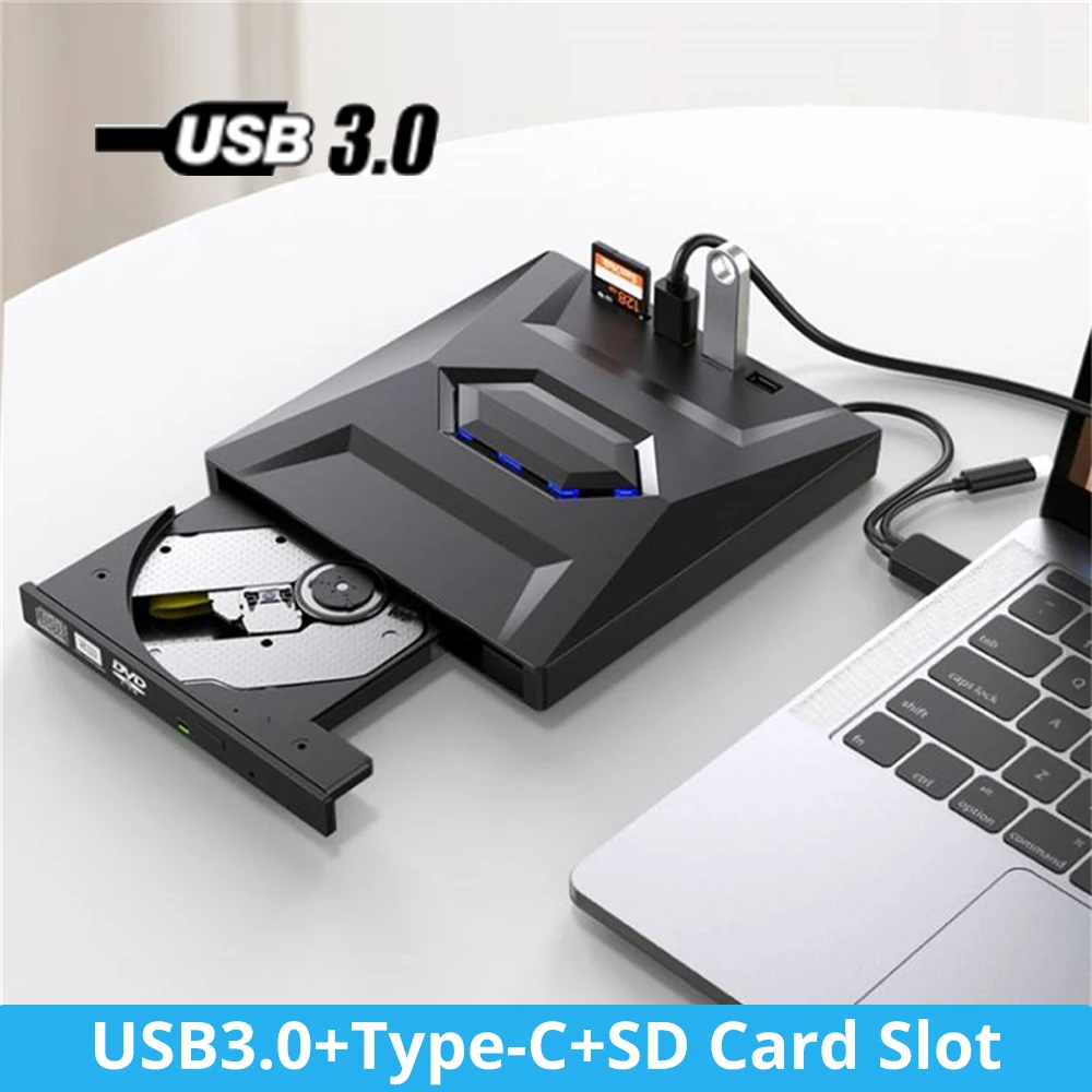 Unidad óptica externa 4 en 2, USB 3,0 tipo C, CD, DVD, RW, VCD, lector de tarjetas SD, grabador de DVD, Super Drive para portátil y Notebook