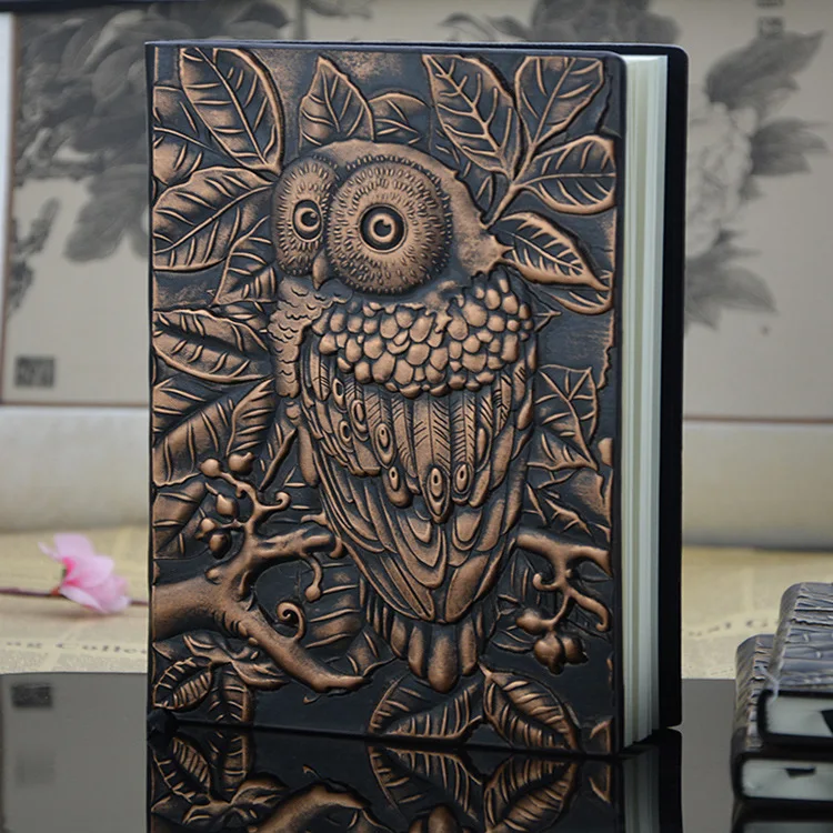 Vintage Owl Leather Journal Notebook Handmade Embossed A5 for Writing Travel Diary Gift for Women Men