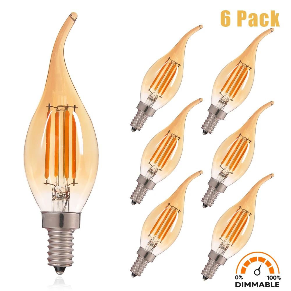 

Vintage C35 E14 Led Light Bulb 220v E12 110V Candle Lamp 4W Dimmable Amber Warm White Chandelier Lights Replaceable Decor Indoor