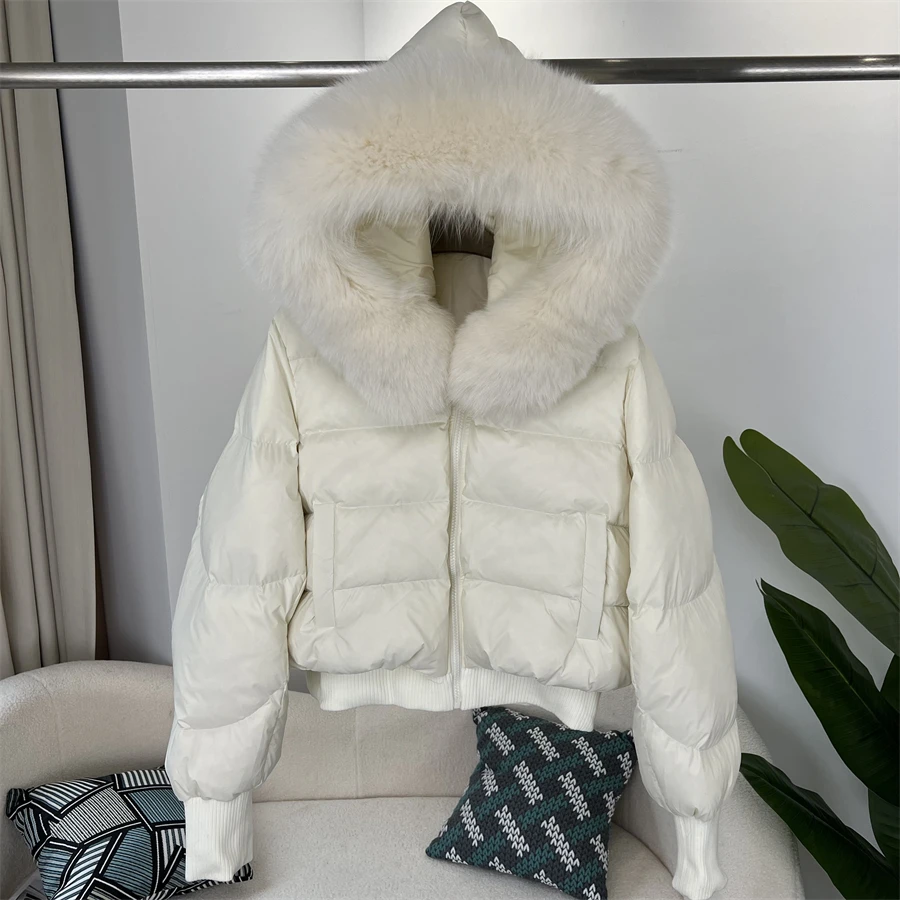 MENINA BONITA 2023 Real Raccoon Fox Fur Big Collar Winter Jacket Women Natural Duck Down Coat Loose Luxury Outerwear Streetwear