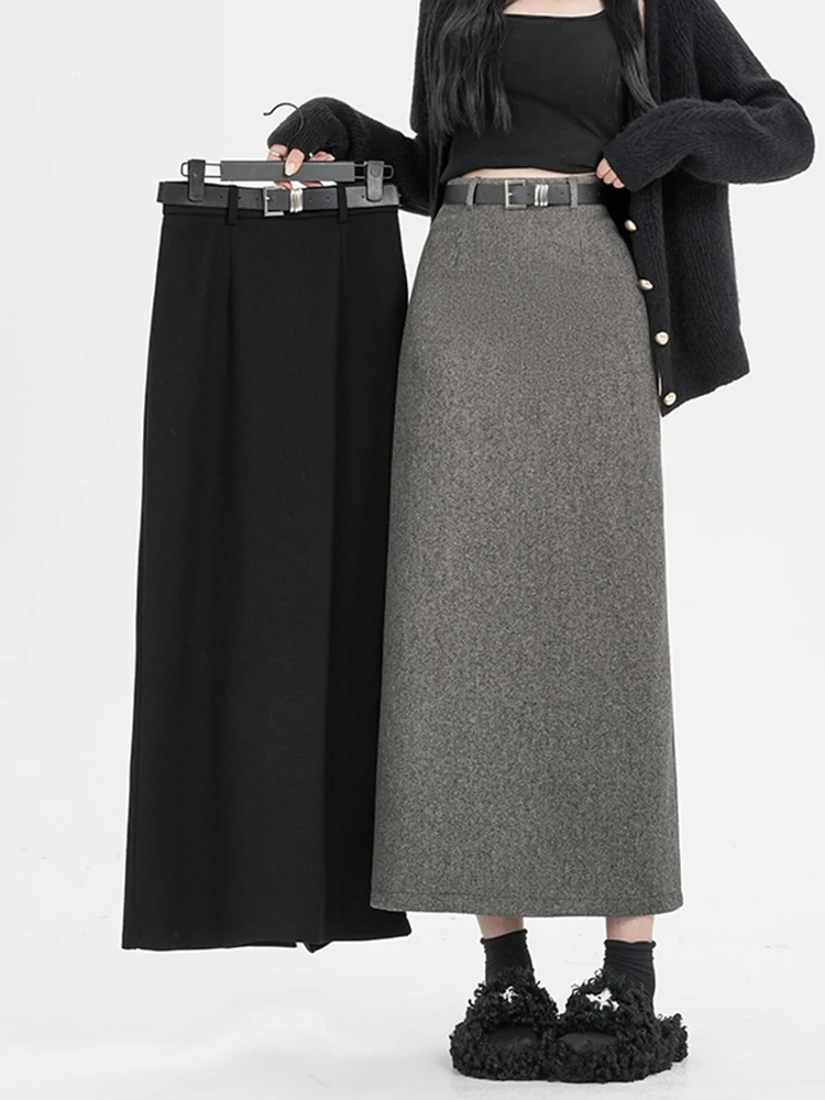 

Новая зимняя женская шерстяная юбка А-силуэта с высокой талией, прямого кроя, с разрезом, средней длины, для офиса