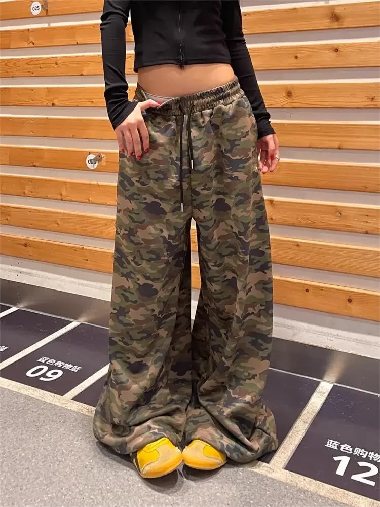 American Streetwear Y2K Women Pants Vintage Camouflage Baggy Sweatpants Summer Casual Fashion Wide Leg Trousers All Match New