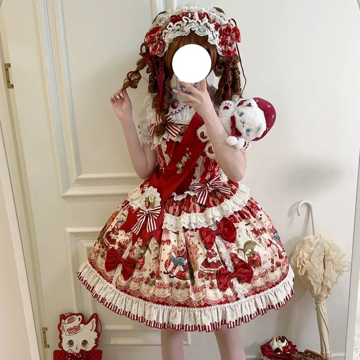 

SOIOMES Strawberry Lolita Original JSK Printed Embroidered Sweet Dress Lolita Lo Cute Western New Year's Dress
