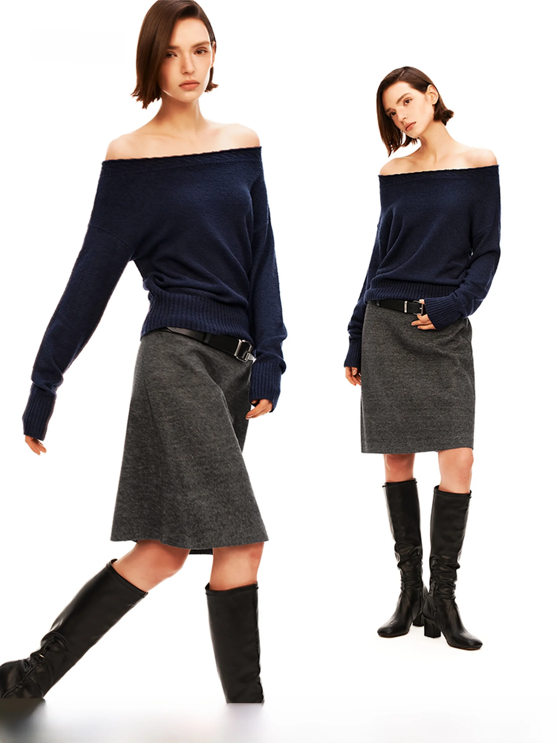 

Puki Special Texture Yarn Lazy Loose Slimming One oulder Sweater Women's Faion Spring Thin