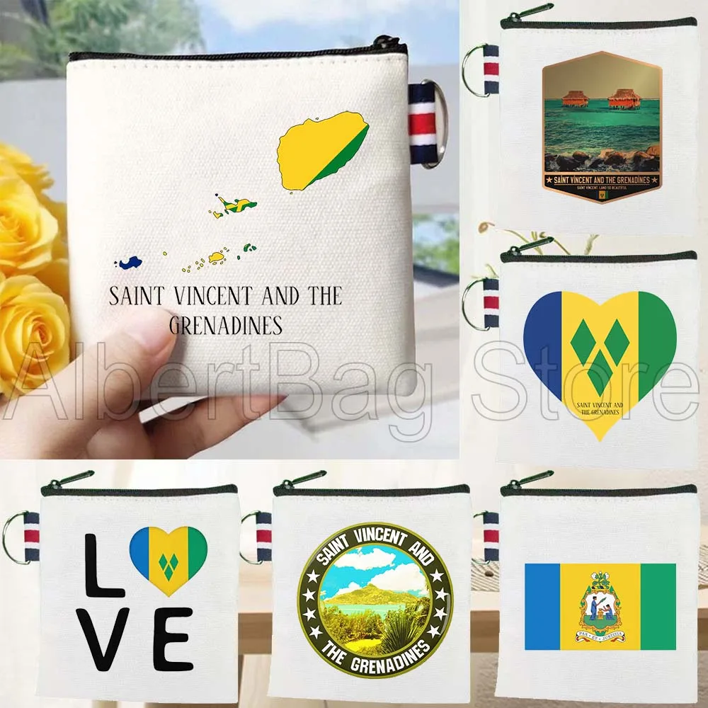 

Saint Vincent and the Grenadines Map Flag Gifts Canvas Key Coin Purse Small Cotton Travel Storage Card Bags Wallet Holders Pouch
