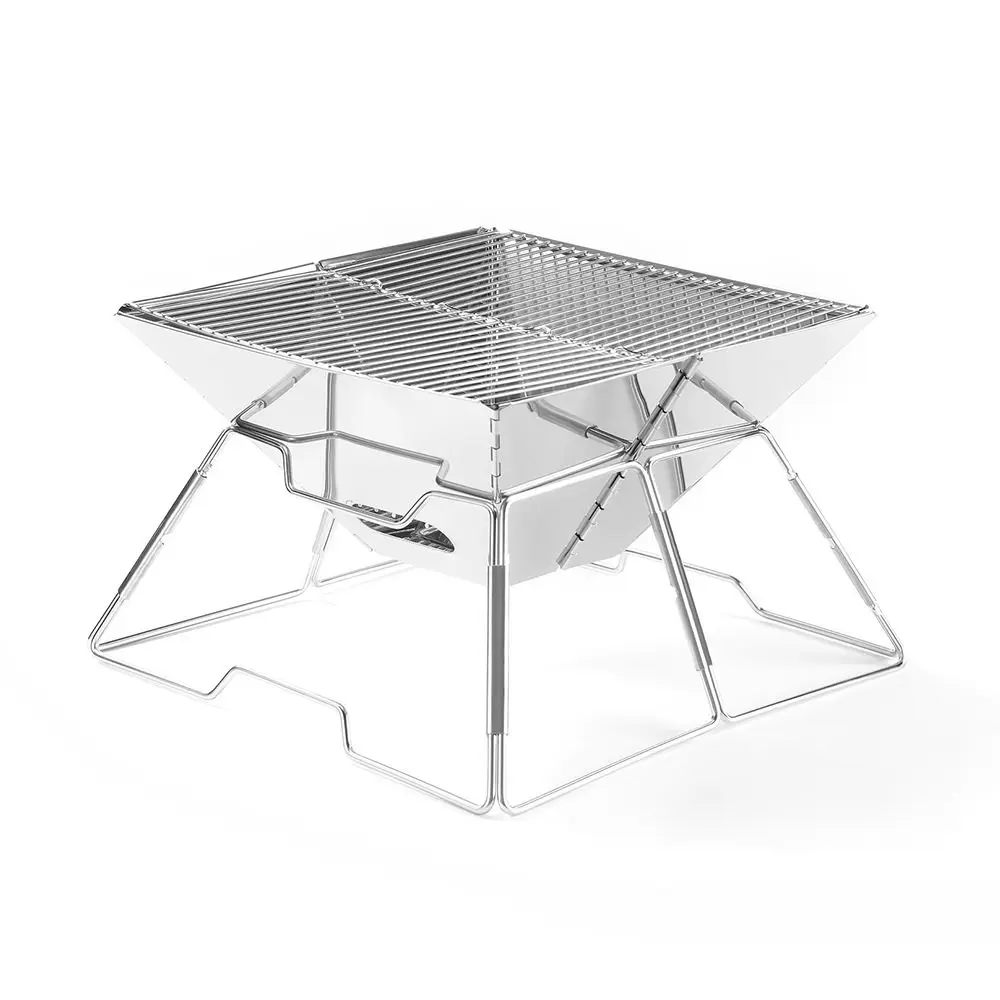 For Camping Stainless Steel Charcoal Grill, Detachable & Height Adjustable BBQ Stove for Outdoor Picnic