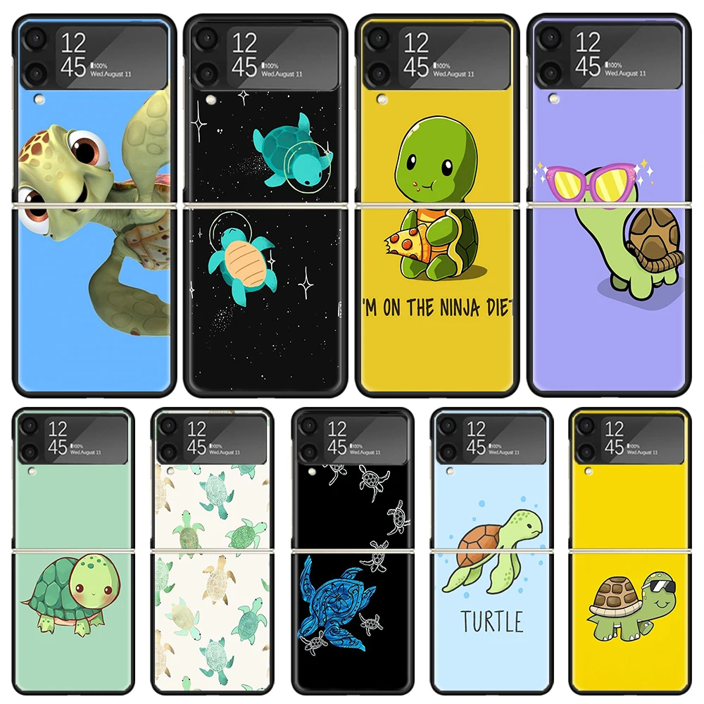 Cartoon Sea Turtle Tortoise Phone Case for Samsung Galaxy Z Flip3 5G Flip4 Flip5 Black Hard Cover Z Flip 5 4 3 PC Shell Zflip3 C