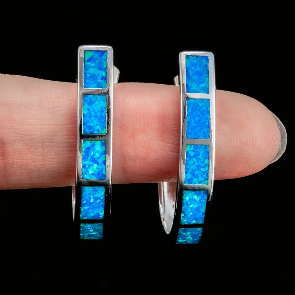 KONGMOON Large Semicircle Ocean Blue Fire Opal Jewelry for Women Piercing Hoop Earrings