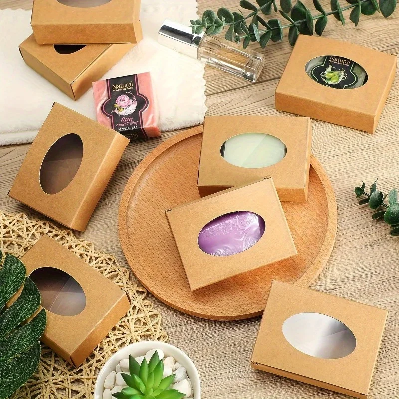 10Pcs Soap Kraft Soap Making Supplies Soap Box with Window Soap Packaging Boxes Oval Window Box for Bakery Candy Party Treats