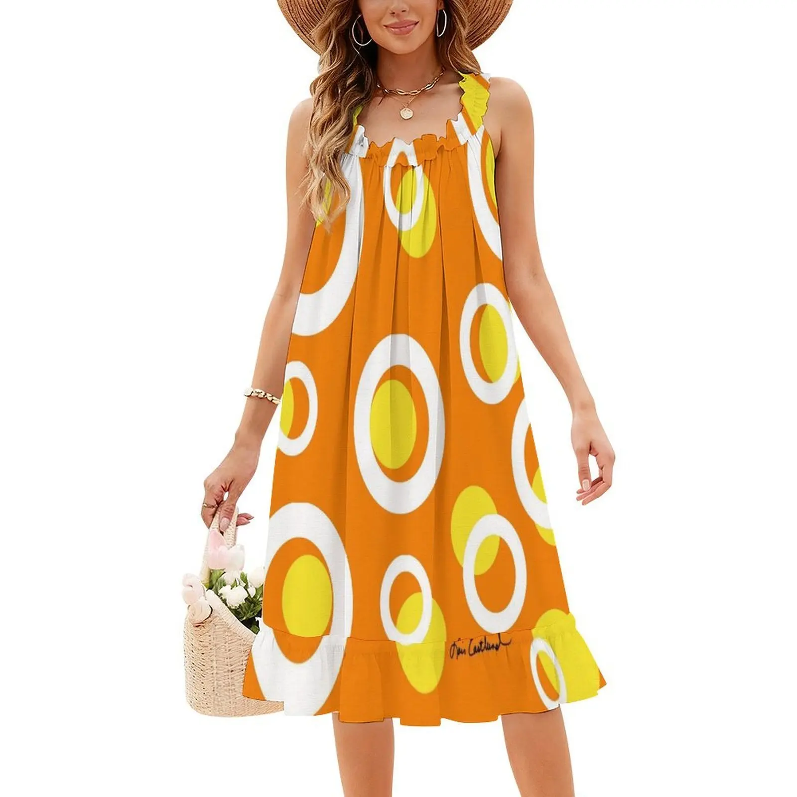 برتقالي أبيض أصفر دوائر عصرية للنساء فستان حفلات الشارع الشهير ملابس نادي مطبوعة عصرية للإناث برتقالي أبيض أصفر #4