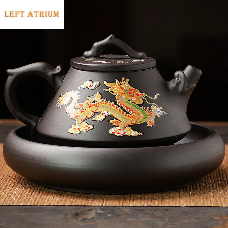 

Yixing Purple Clay Pot Household Chinese Dragon and Phoenix Tea Color Changing Tea Pot and Tea Set upon Heat