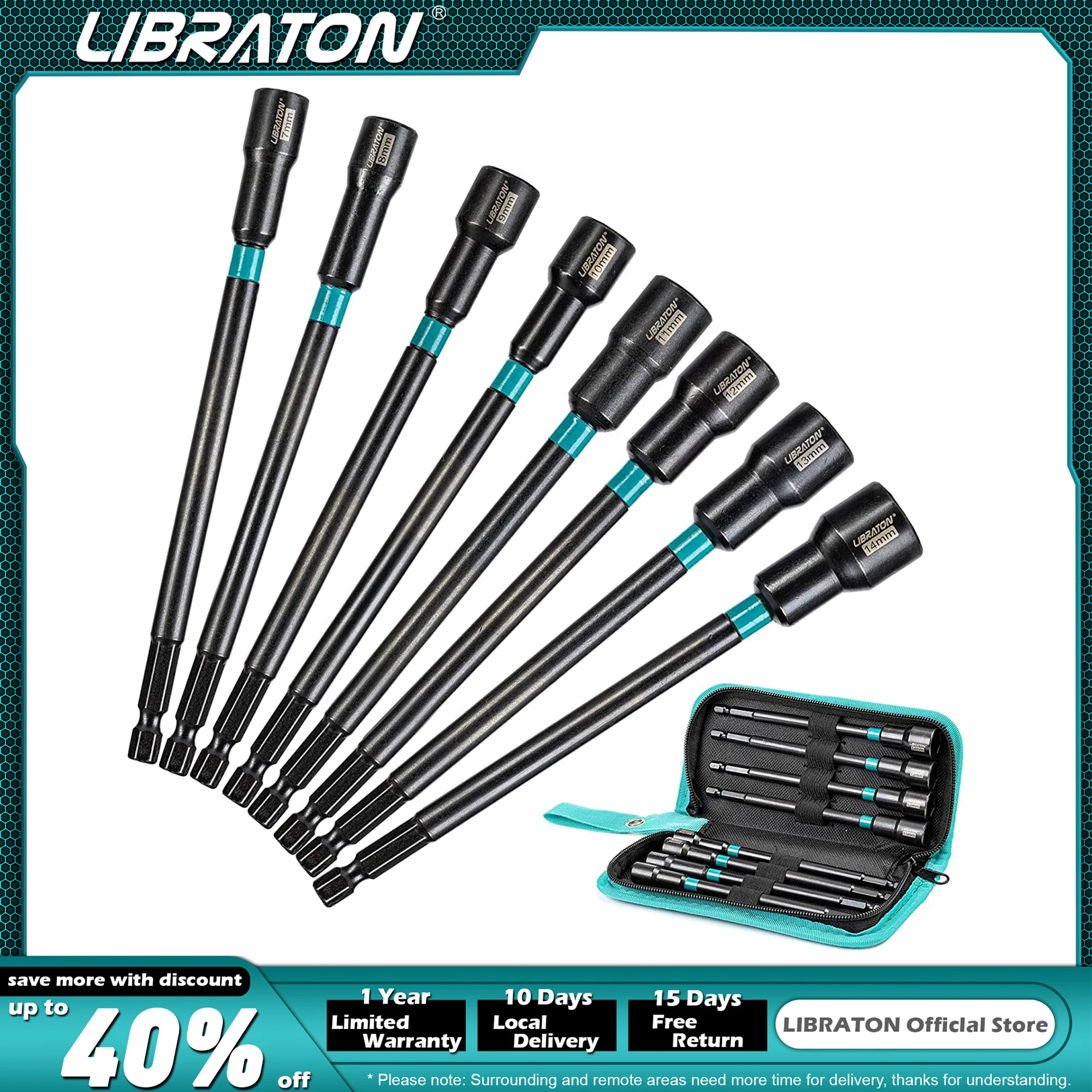 

Libraton 8PCS Magnetic Nut Driver Set, Nut Drivers 6", Metric / SAE Nut Drivers, Shank Nut Driver Bits, 1/4"Hex Shank, Long Bits