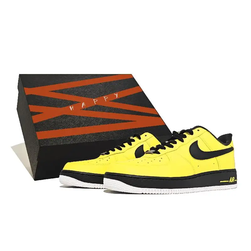 

[Custom Yellow Alert S-BOX]Nike Air Force 1 Wear-Resistant Low-Top Skateboard Shoes Unisex Yellow Black