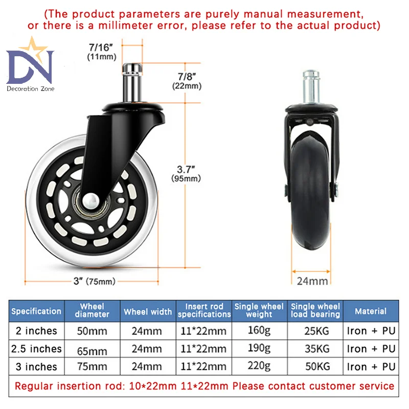 

Сверхмощный офисный стул, колесико, безопасное для всех этажей, 3-дюймовая резиновая замена для пола стола