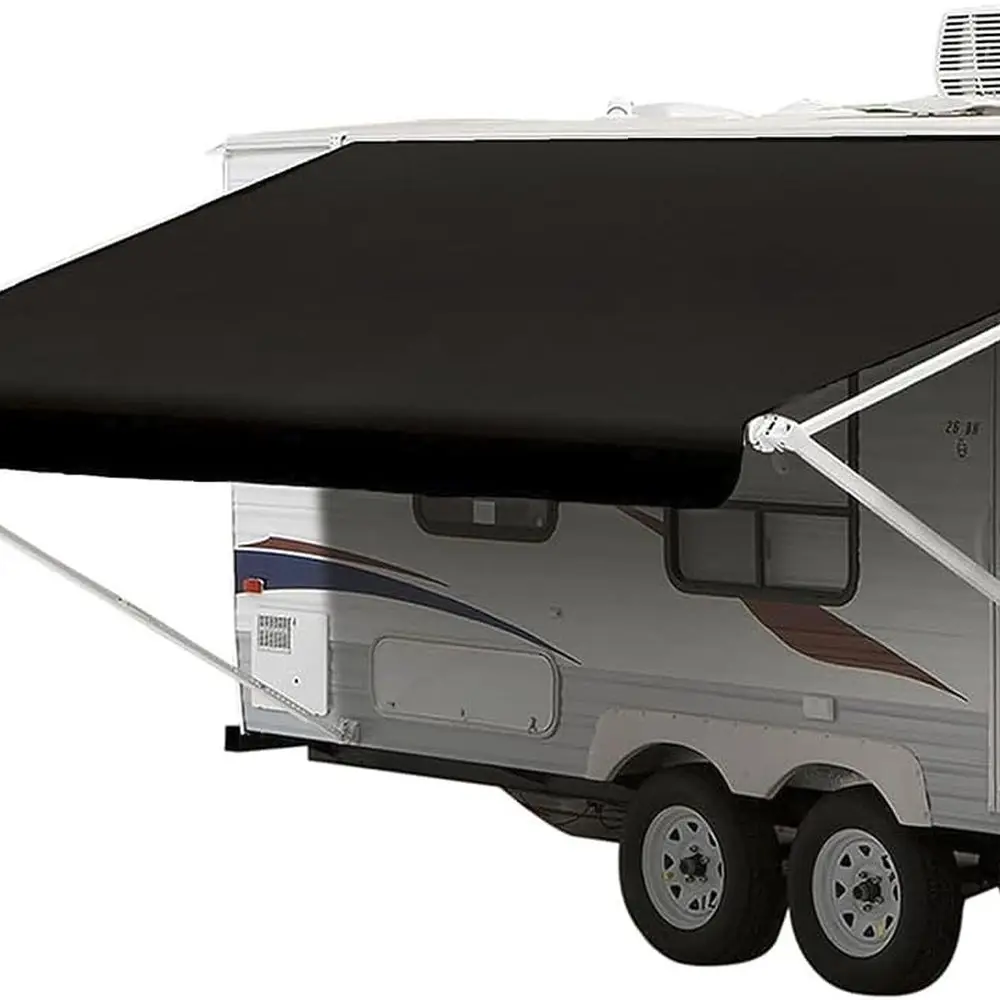

Durable Black RV Awning Fabric Replacement, 25ft Standard Grade Vinyl, Camper Shade Cover