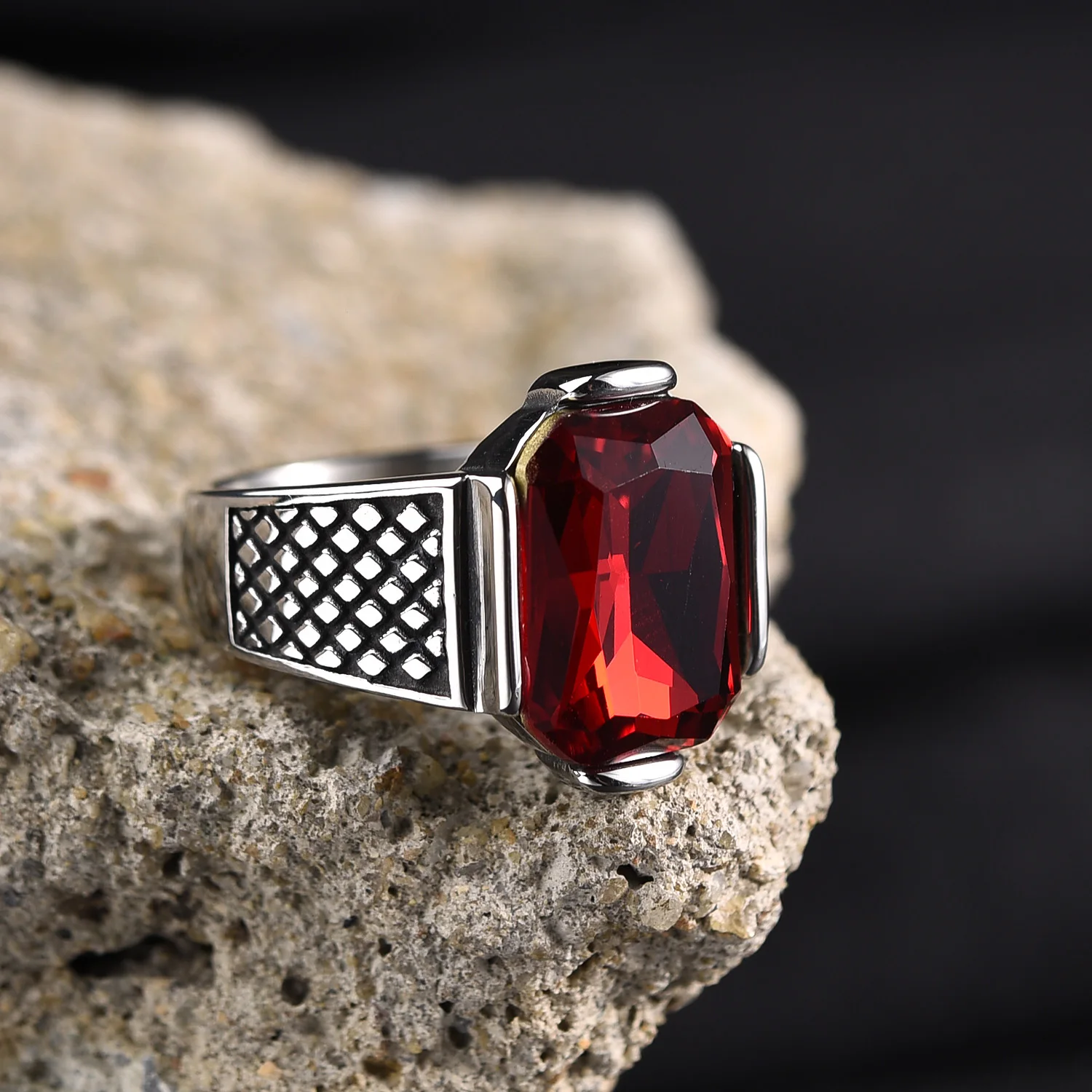 Men's High Quality Stainless Steel Onyx Gemstone Ring
