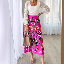 Women Colored Floral Printed Elegant Skirts 2024 Summer Fashion New Street Tropical Plant Print A-line Vacation Skirt Robe Femme