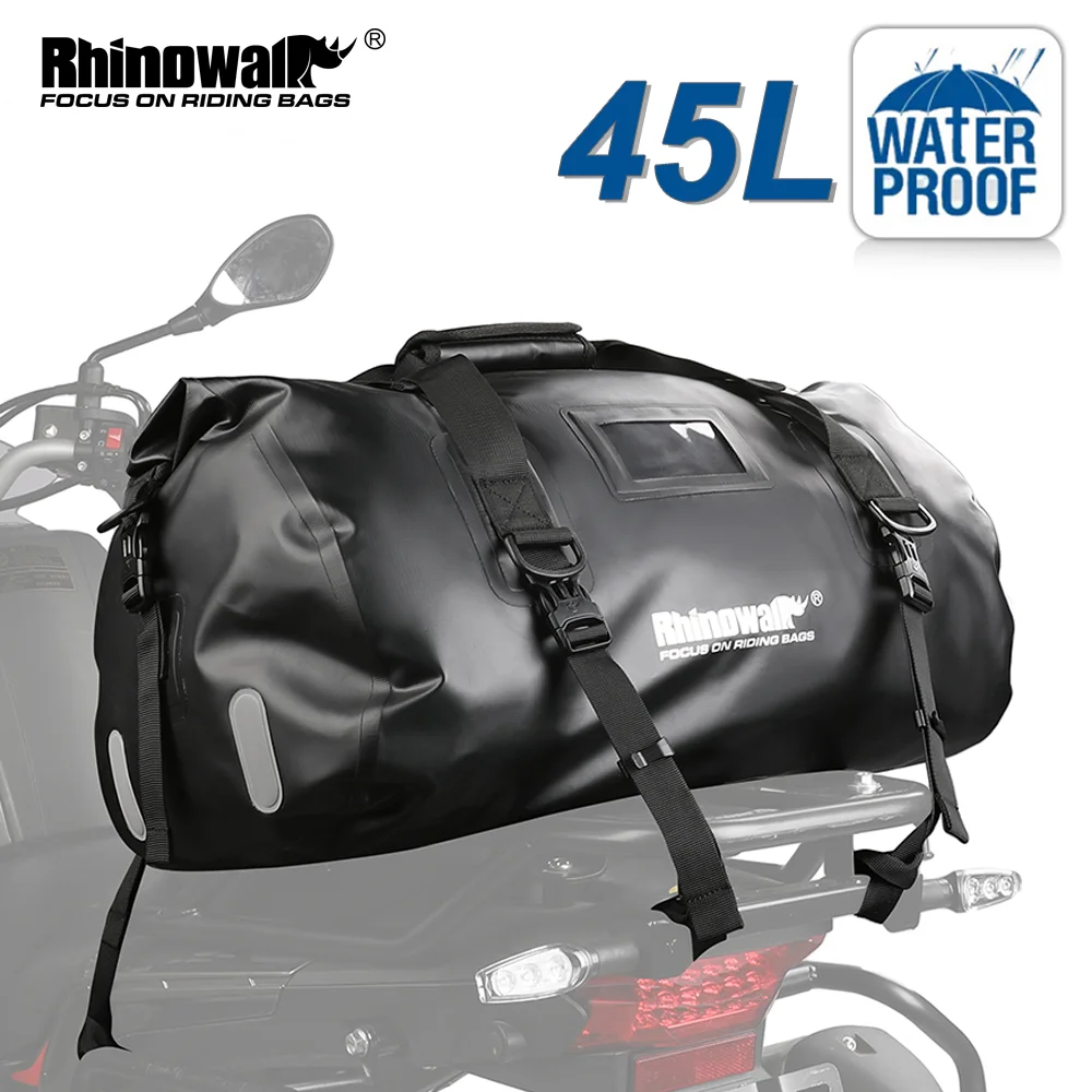 

Rhinowalk 45L Motorcycle Bag Waterproof Back Seat Tail Bag Dry Luggage Outdoor Pannier Bag Motorbike Saddle Pack Accessories