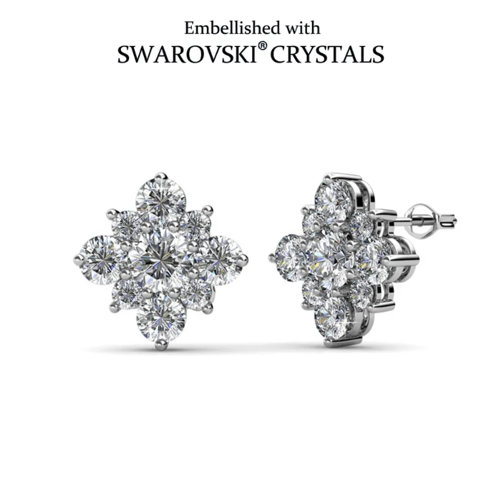 

Daisini White Snowflake Stud Earrings Embellished with Swarovski Crystals Women's Simple Ear Jewelry Trending Metal Ear Studs