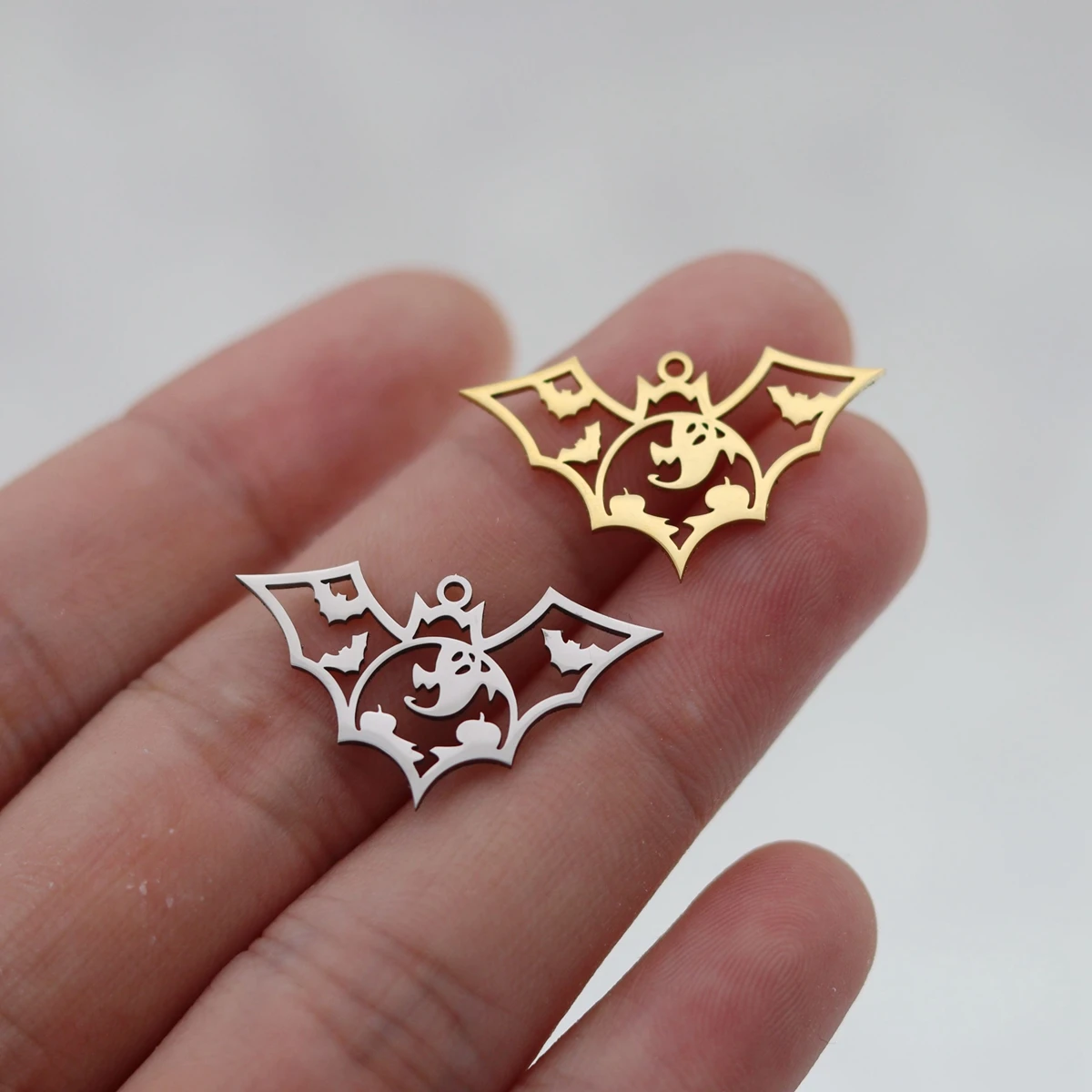 Breloques chauve-souris fantôme pour la fabrication de bijoux, pendentifs d'halloween en acier inoxydable pour collier, boucle d'oreille, fournitures de travaux manuels, accessoires artisanaux, 3 pièces