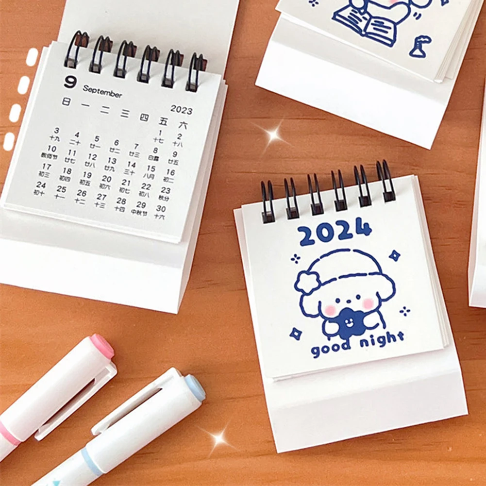 تقويم سطح المكتب الكرتون للمنزل والمكتب ، تقويم سطح الطاولة الزخرفية ، موضة السنة الجديدة ، 2024