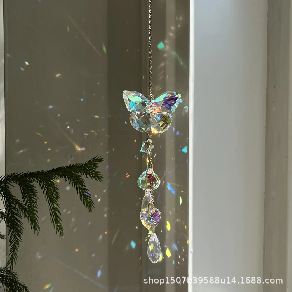 Garden decoration window hanging hand-woven butterfly dragonfly crystal sun catcher wind chime pendant