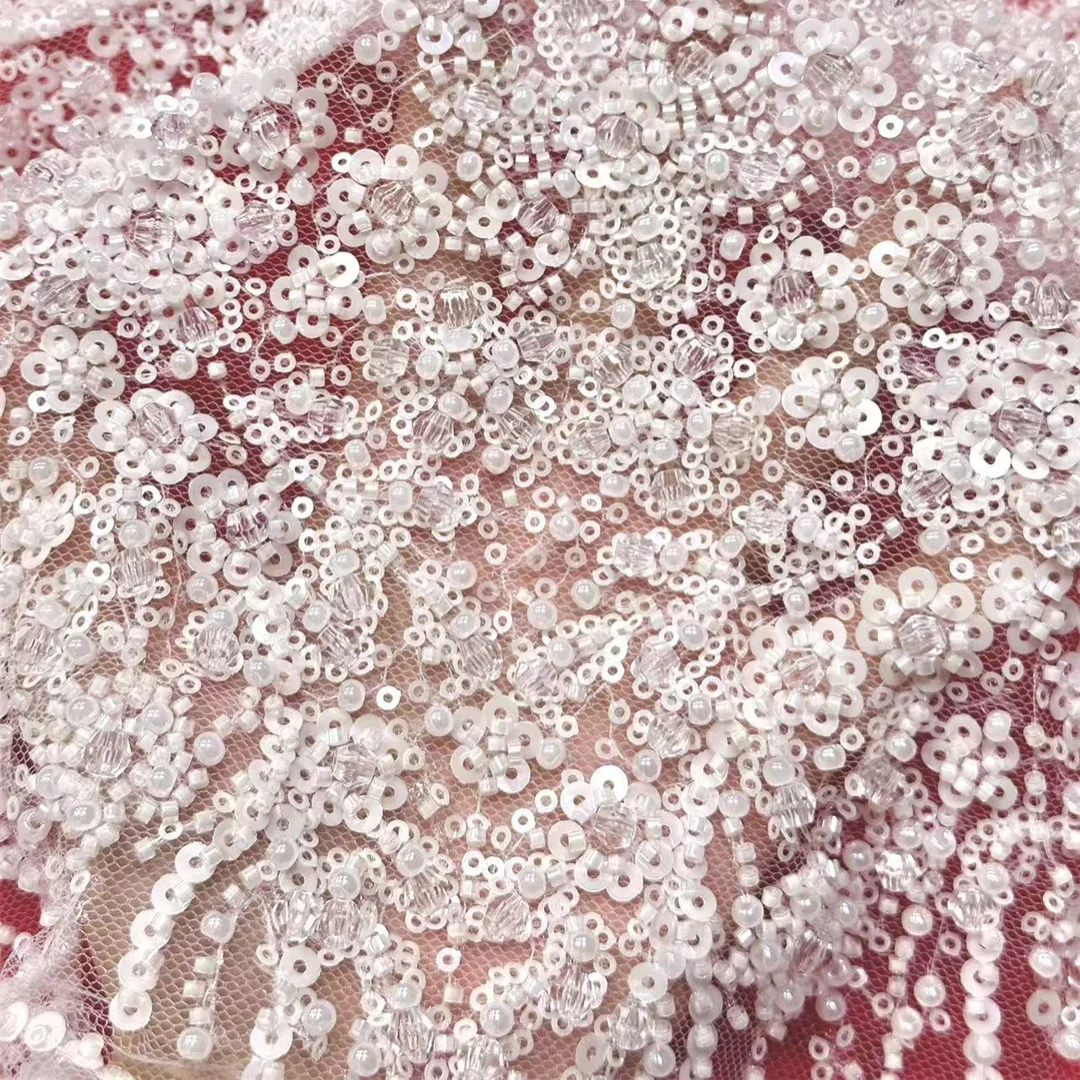 

Элитная африканская нигерийская кружевная ткань из французского тюля с пайетками и вышивкой бисером, идеально подходит для вечерних и свадебных платьев, 5 ярдов