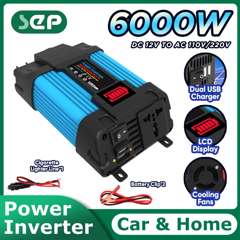 Hot Sell 6000W Inverter with LED Display Power Supply DC 12v for AC 6000v Car Solar Converter Fast Charging Camping RV