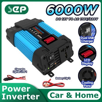 Onduleur 6000W avec affichage LED, alimentation DC 12V pour AC 6000V, convertisseur solaire de voiture, charge rapide, camping, montres, offre spéciale