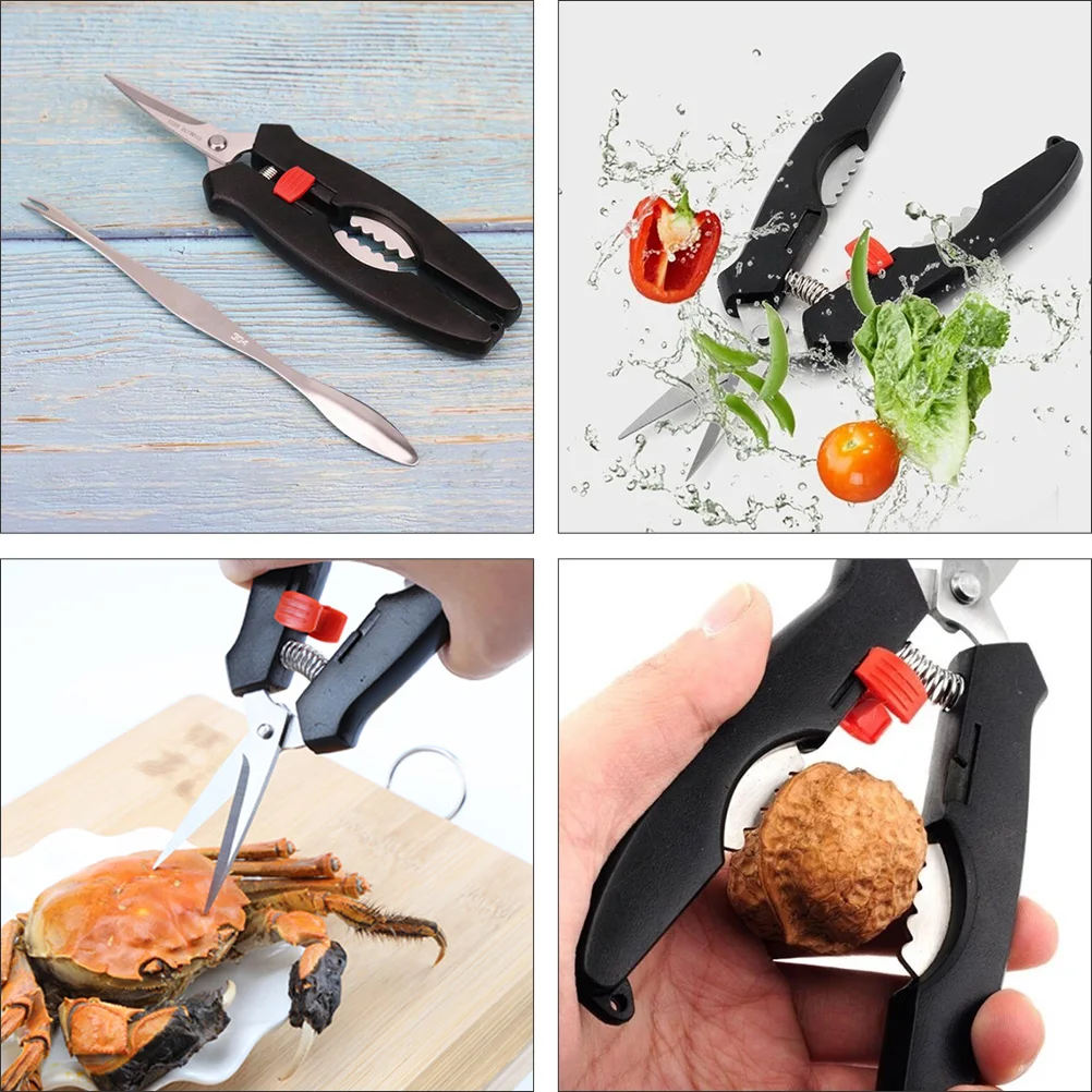 

1Set Premium Stainless Steel Seafood Tool Set Crab Fork Scissor for Crab Legs Lobster Tails Kitchen Utensils Black Compact