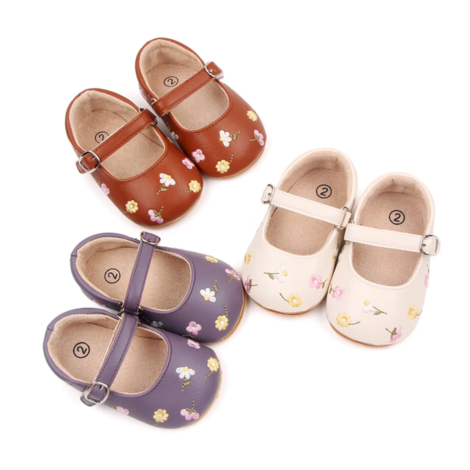 Zapatos planos Mary Jane de cuero PU para niñas pequeñas, zapatos de princesa con bordado Floral, primeros pasos, 0 a 18 meses, verano, 2023